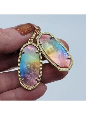 Kendra Scott Elle Earrings Yellow Watercolour Illusion NEW #2901